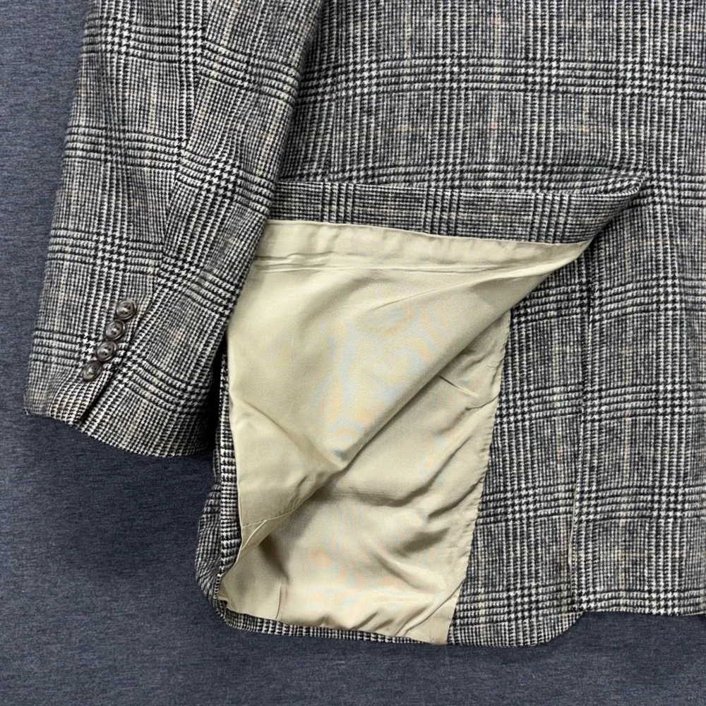 Jos A Bank Sport Coat Mens 44 Camel Hair Glen Plaid‎ Two Button Gray